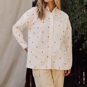 White Shirt with Red Heart Embroidery